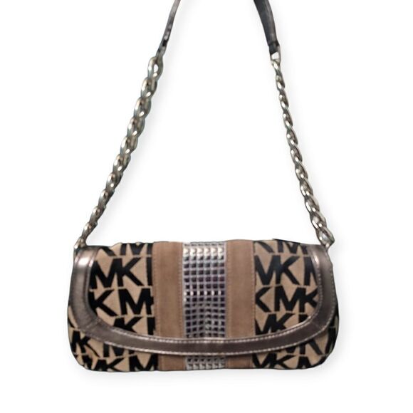 Michael Kors Signature MK Suede and Metal Stud Detail Clutch Shoulder Bag - Picture 14 of 14